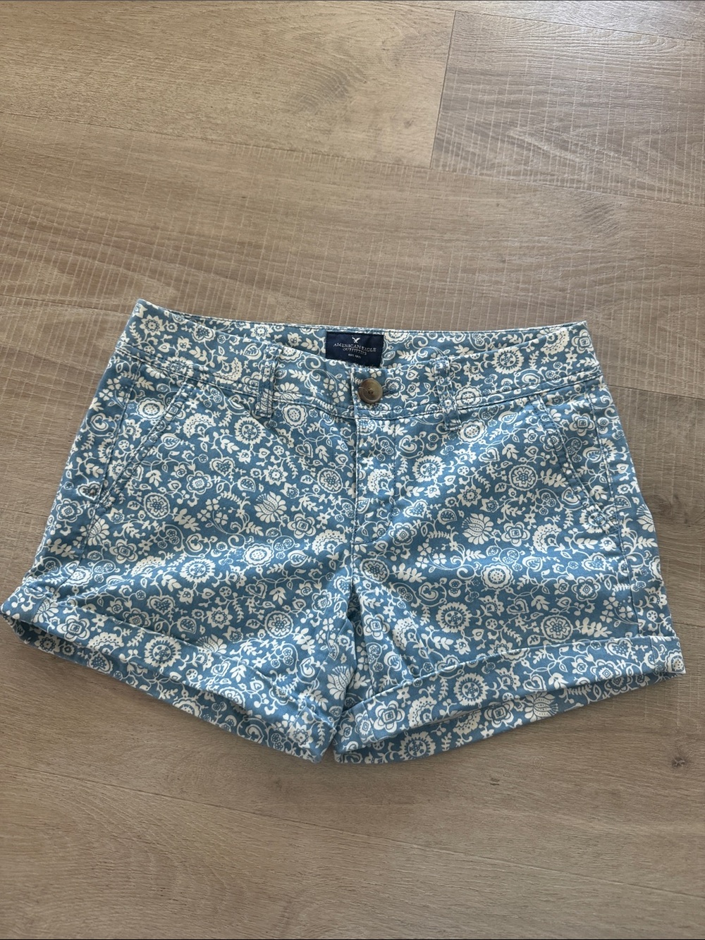 American Eagle Outfitters Light Blue and White Floral Jean Shorts size 2
